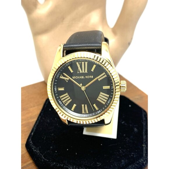 Michael Kors Women\'s Watch MK4748 Lexington Quartz Gold Black Leather Band 38mm main image 8